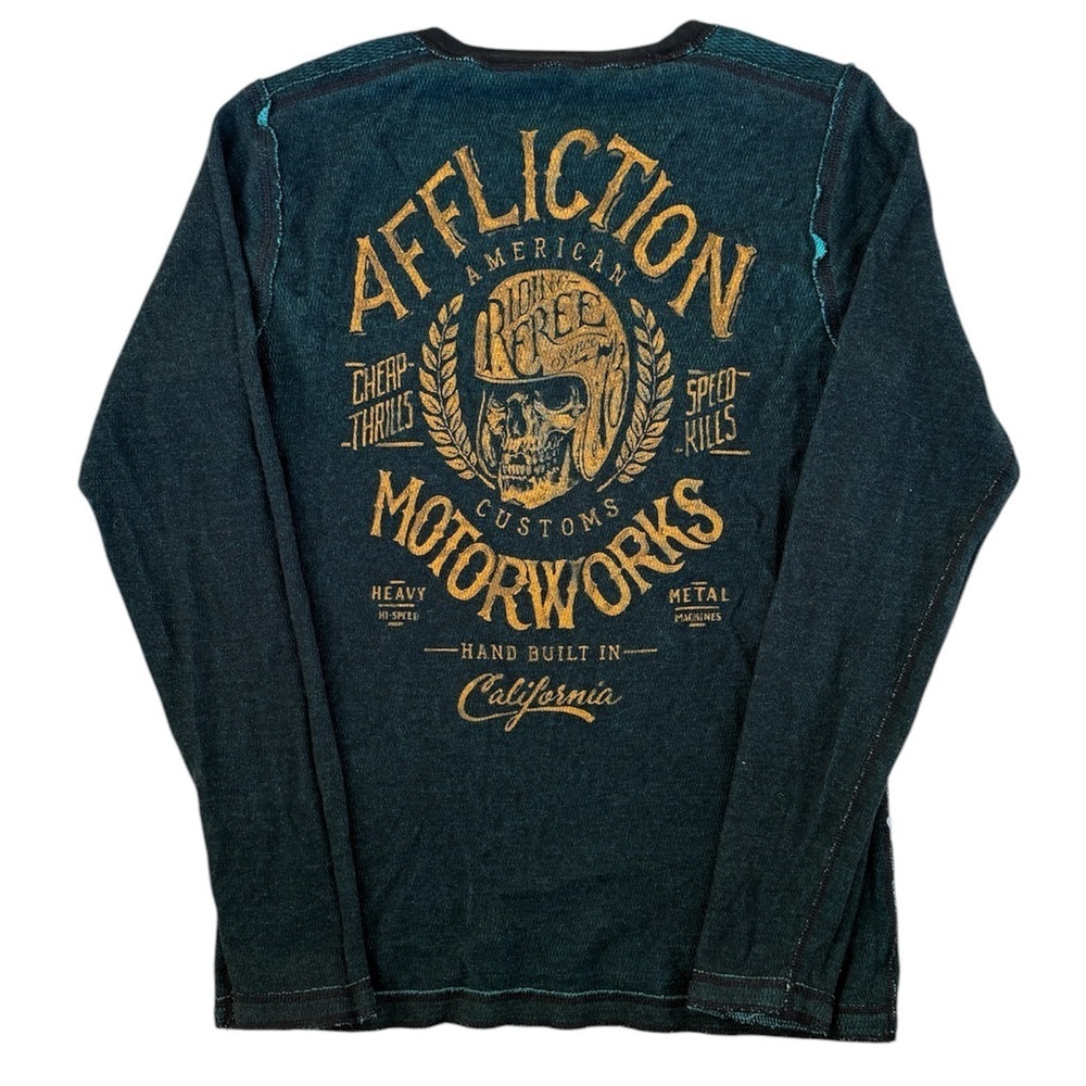Affliction Reversible Men’s Teal Long Sleeve Thermal Shirt Mallcore Emo Size M/L